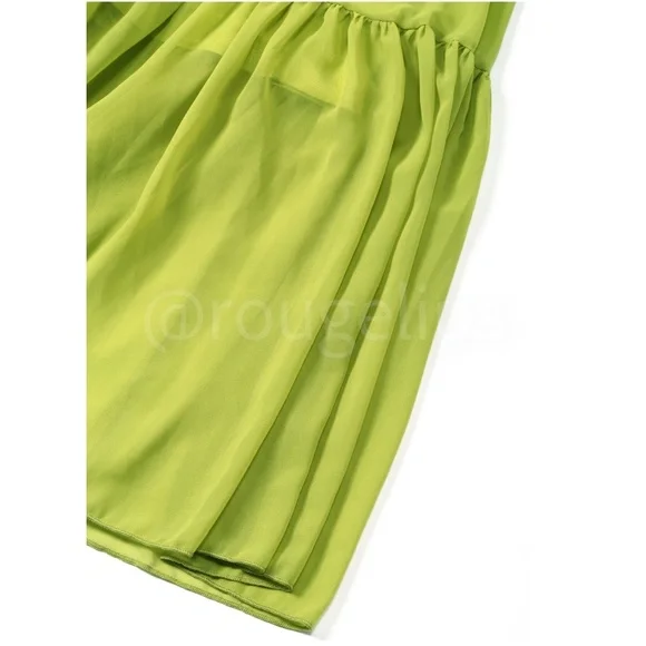 Lime Green Flowy Halter Cutout Maxi Flared Dress Backless Open Back - Picture 8 of 10